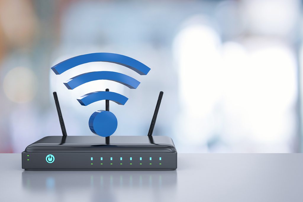 Network router with WiFi icon showing users can access the internet using the network.