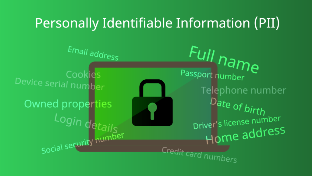 computer with words describing personally identifiable information