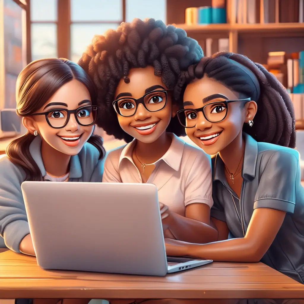 African American woman and 2 friends working on a computer learning security tips for using public wifi