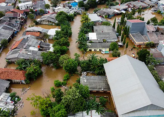 Ariel view of a flooded city from a natural disaster